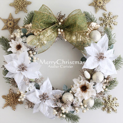 ☆クリスマスリース ポインセチア クリスマスローズ＜ホワイト