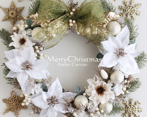 ☆クリスマスリース ポインセチア クリスマスローズ<ホワイト ☆クリスマスリース ポインセチア クリスマスローズ<ホワイト