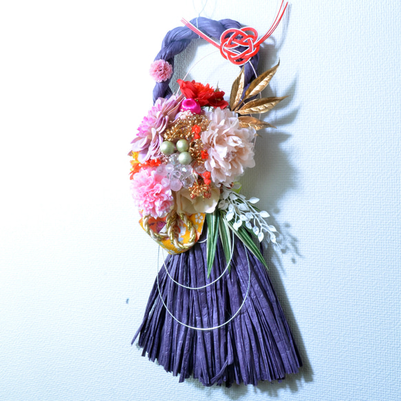「幸せを呼ぶ」お正月 しめ縄飾り おしゃれ 手作り ハンドメイド |タッセル purple1 2枚目の画像