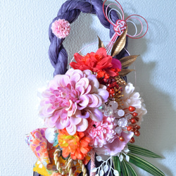「幸せを呼ぶ」お正月 しめ縄飾り おしゃれ 手作り ハンドメイド |タッセル purple２ 4枚目の画像