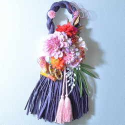 「幸せを呼ぶ」お正月 しめ縄飾り おしゃれ 手作り ハンドメイド |タッセル purple２ 1枚目の画像
