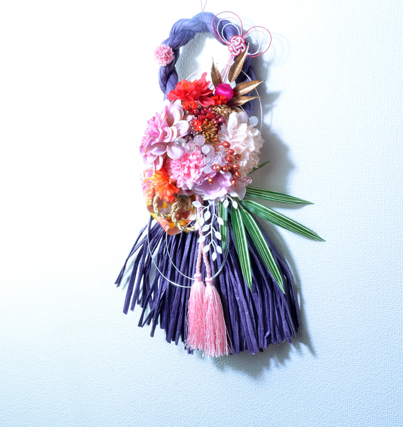 「幸せを呼ぶ」お正月 しめ縄飾り おしゃれ 手作り ハンドメイド |タッセル purple２ 3枚目の画像
