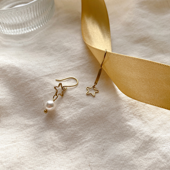 小小流星 - 珍珠 黃銅耳環-可改夾 第6張的照片