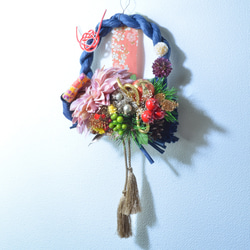 「幸せを呼ぶ」 お正月 しめ縄飾り おしゃれ 手作り ハンドメイド サークルブルー ０１ 9枚目の画像