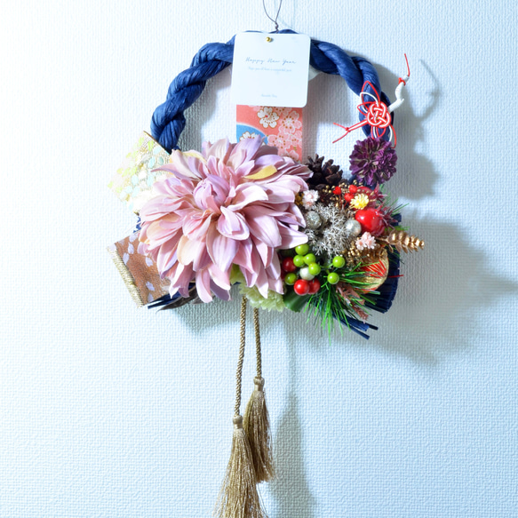 「幸せを呼ぶ」 お正月 しめ縄飾り おしゃれ 手作り ハンドメイド |サークルブルー 05 6枚目の画像