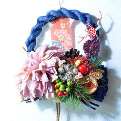 「幸せを呼ぶ」 お正月 しめ縄飾り おしゃれ 手作り ハンドメイド |サークルブルー 05 1枚目の画像