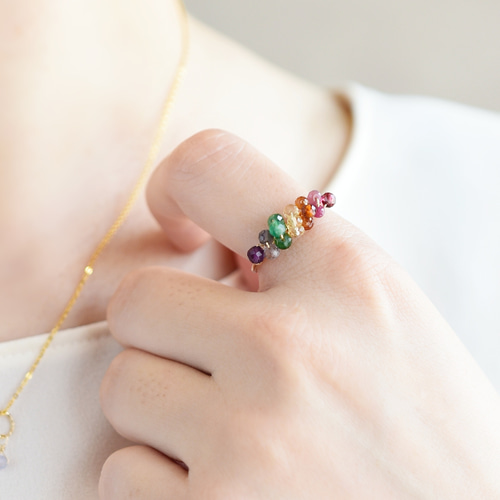 秋 冬 限定【 14kgf リング ( 指輪 ) 】くすみカラー 天然石 虹