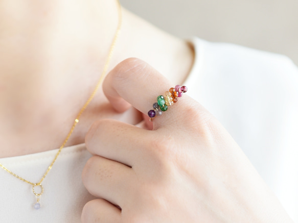 秋 冬 限定【 14kgf リング ( 指輪 ) 】くすみカラー 天然石 虹