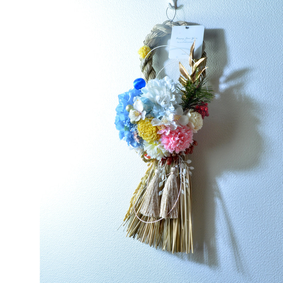 《幸福的呼喚》新年Shimenawa擺件時尚手工|流蘇草編藍 第6張的照片