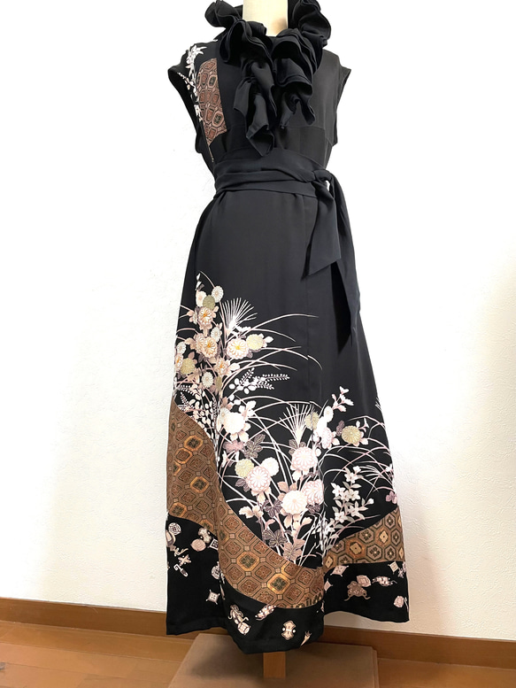 送料無料 着物 リメイク 留袖 正絹 シルクロングワンピース ドレス