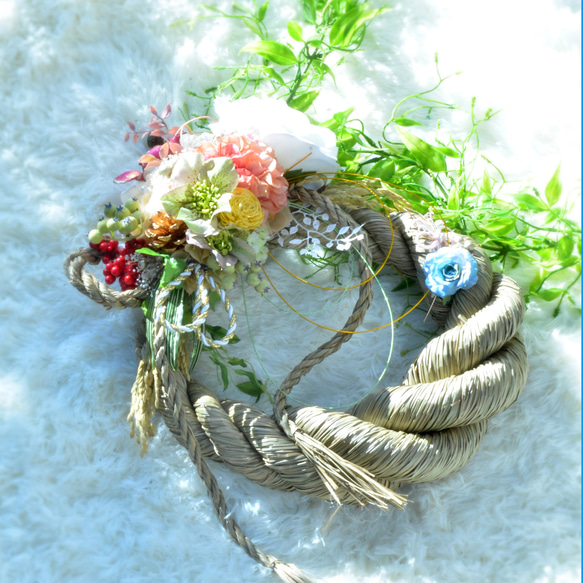 「幸せを呼ぶ」 お正月 しめ縄飾り おしゃれ 手作り ハンドメイド | a004 2枚目の画像