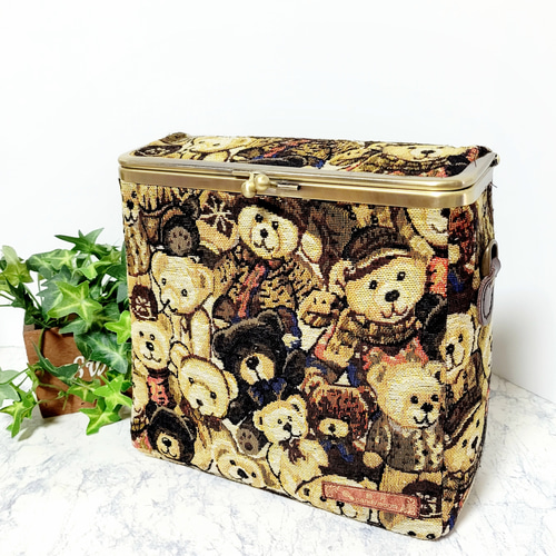 テディベアBOX型がま口スクエアショルダー(ゴブラン織り) ショルダー