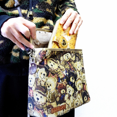 テディベアBOX型がま口スクエアショルダー(ゴブラン織り) ショルダー