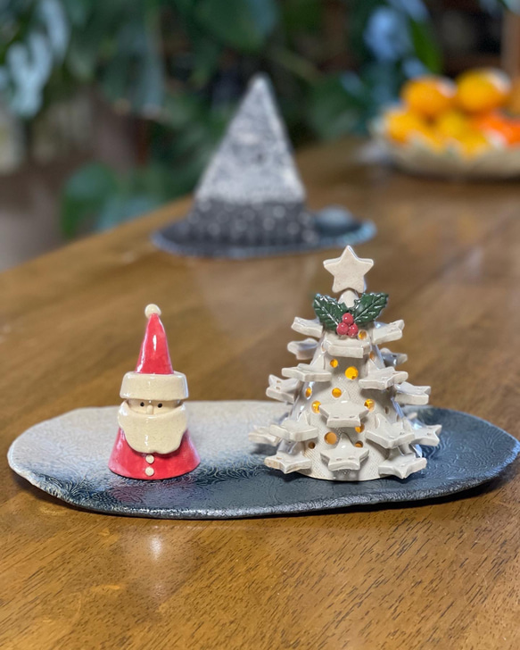 小さな可愛いサンタさん&クリスマスツリー&花柄プレートお得な3点