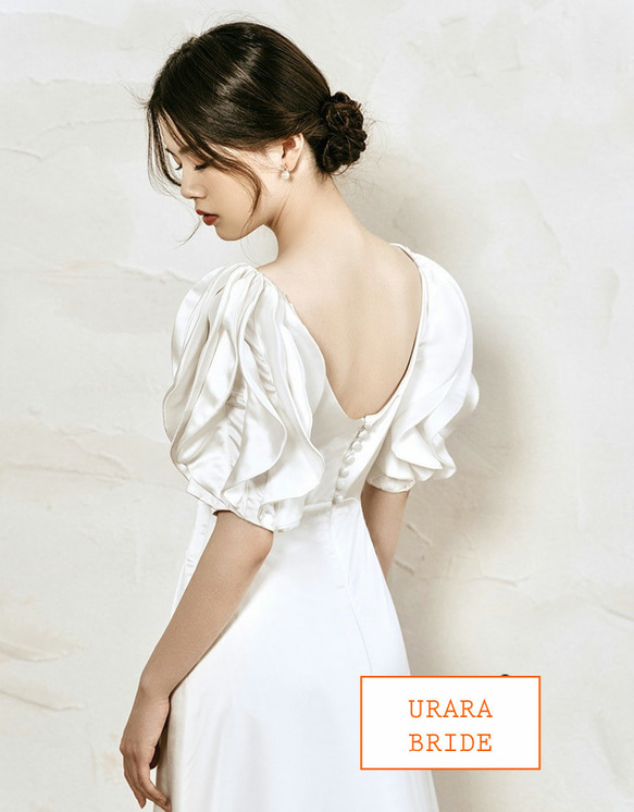 サテンソフト マーメイド パフスリーブ ウエディングドレス サテンソフト ウエディングドレス Q1905798969(14500円)