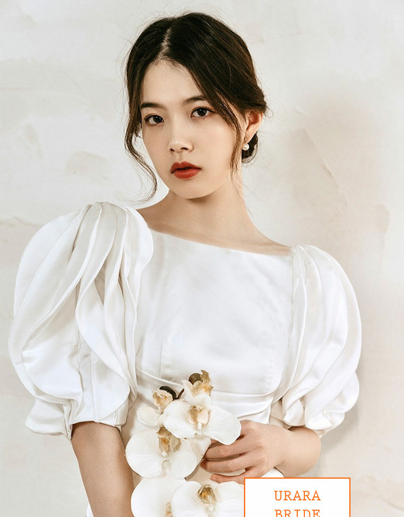 サテンソフト マーメイド パフスリーブ ウエディングドレス サテンソフト ウエディングドレス Q1905798969(14500円)