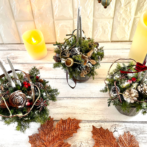 ✴︎クリスマスアレンジメント✴︎キャンドルアレンジ　クリスマスリース クリスマス】キャンドルアレンジメントの作り方「キャンドル