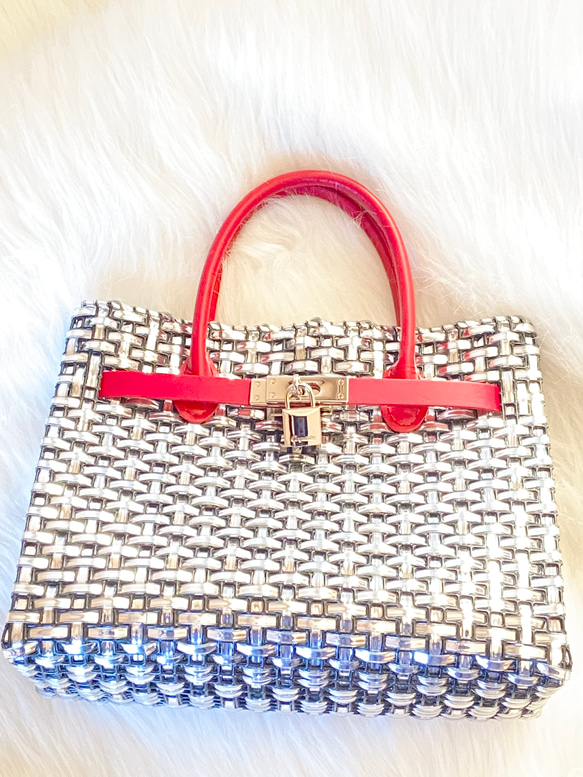 【再販】ラメルヘンテープのカゴバーキン シルバー シルバー ラメルヘンテープ ベルト