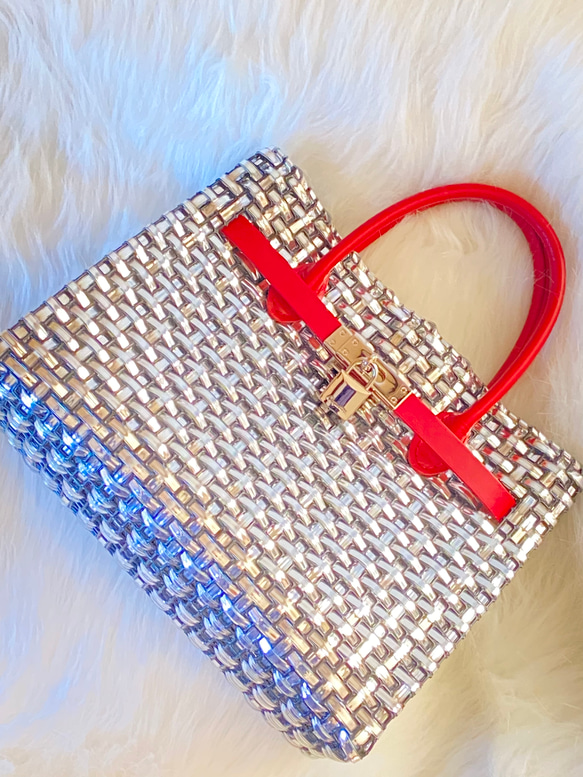 【再販】ラメルヘンテープのカゴバーキン シルバー シルバー ラメルヘンテープ ベルト