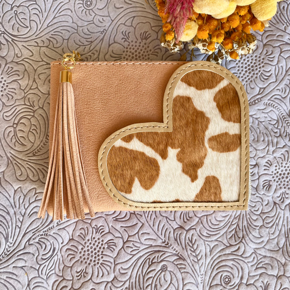 ミニ財布 コンパクト L字ファスナー ハート ポケット 毛付き革 ハラコ  