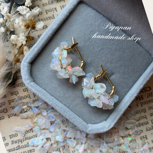 new❣️】キラキラ✨ プレシャス オパール さざれ フープピアス k16gp 