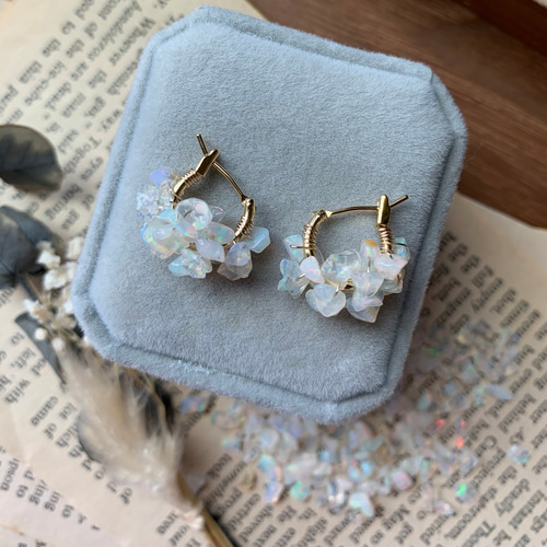 new❣️】キラキラ✨ プレシャス オパール さざれ フープピアス k16gp 