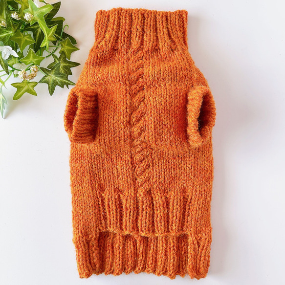犬服　手編みセーター　オレンジ　胴回り36cm 3枚目の画像