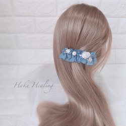 アンティークブルー.｡.:*♡ ヘアクリップ バレッタ 8cm 1枚目の画像