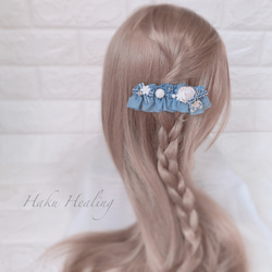 アンティークブルー.｡.:*♡ ヘアクリップ バレッタ 8cm 4枚目の画像