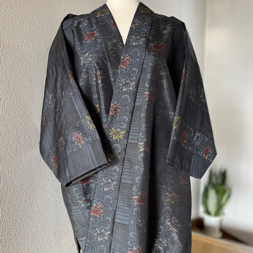 大島紬 未使用反物 リメイク 商標付き 花総柄 大人可愛いお洒落