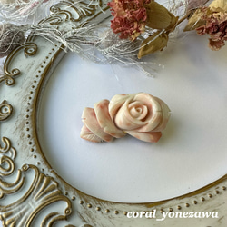 訳あり特価品　珊瑚彫りブローチ『ピンクの薔薇』　R41108Y2 2枚目の画像