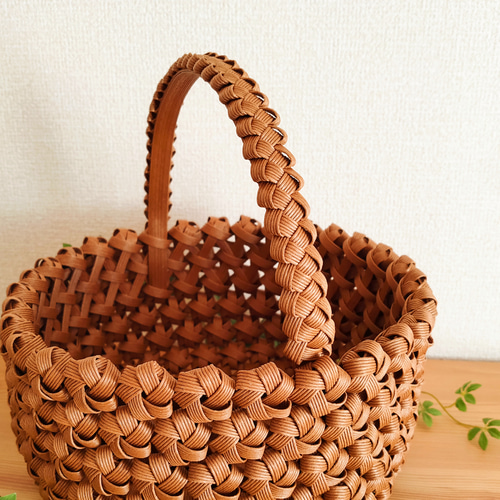 受注制作】花結び編み❀かごバスケット(深型)エコ クラフト 受注制作】花結び編み❀かごバスケット(深型)エコ クラフト