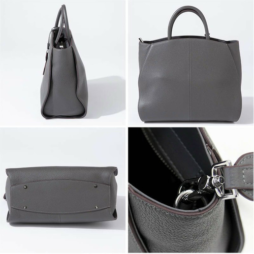 型崩れしにくい 本革 2way ハンドバッグ 底鋲 自立 トープグレージュ