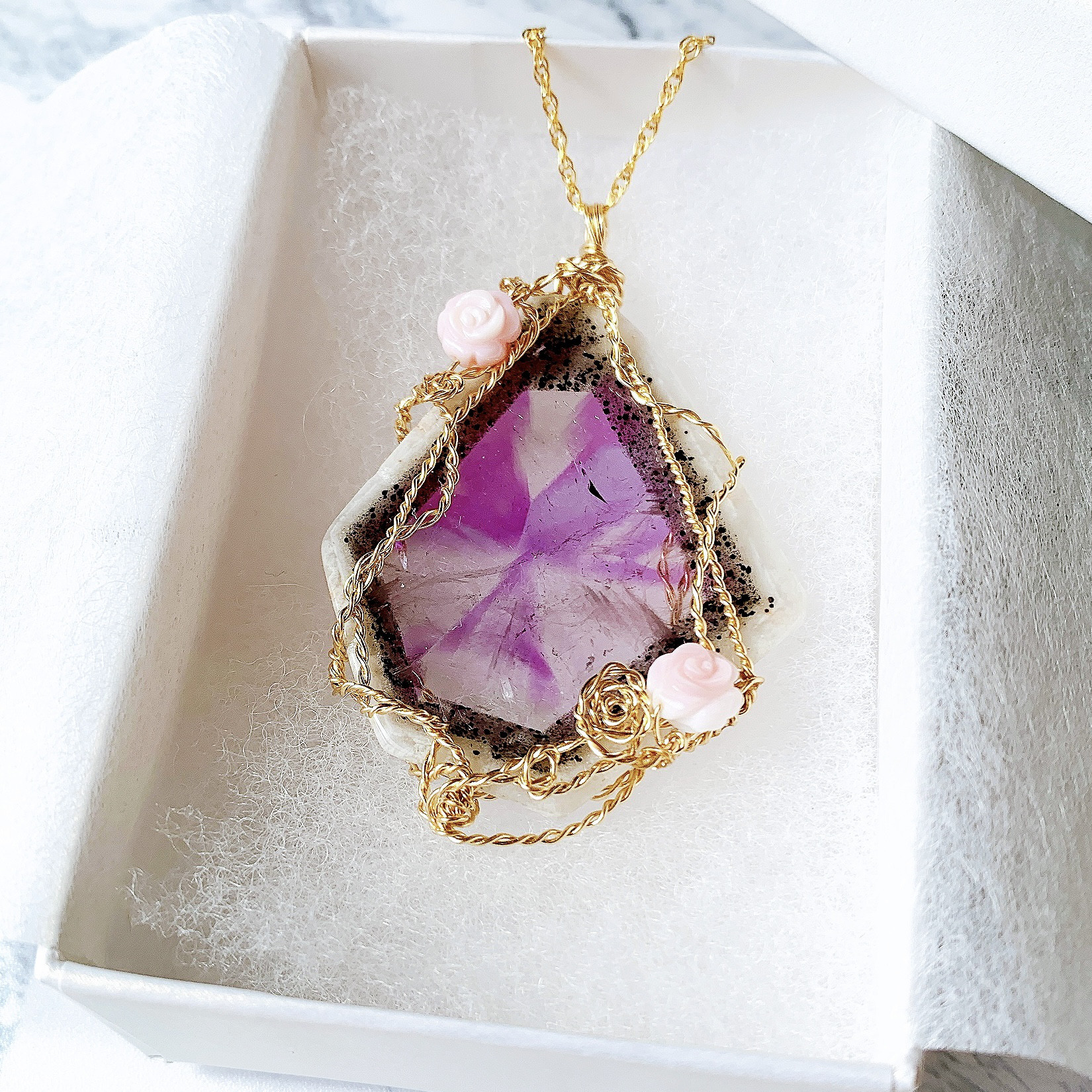 窓辺のローズガーデン ペンダント 》トラピッチェアメジスト×14KGF