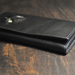 黒猫の長財布（表革：VACCHETTA800、仮セット猫目：モスグリーンeyes）約241ｇ 猫目選べます♪ 6枚目の画像