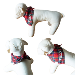 刺繍ネームが入る バンダナ Mサイズ タータンチェック　ペット　ドッグ 犬 2枚目の画像