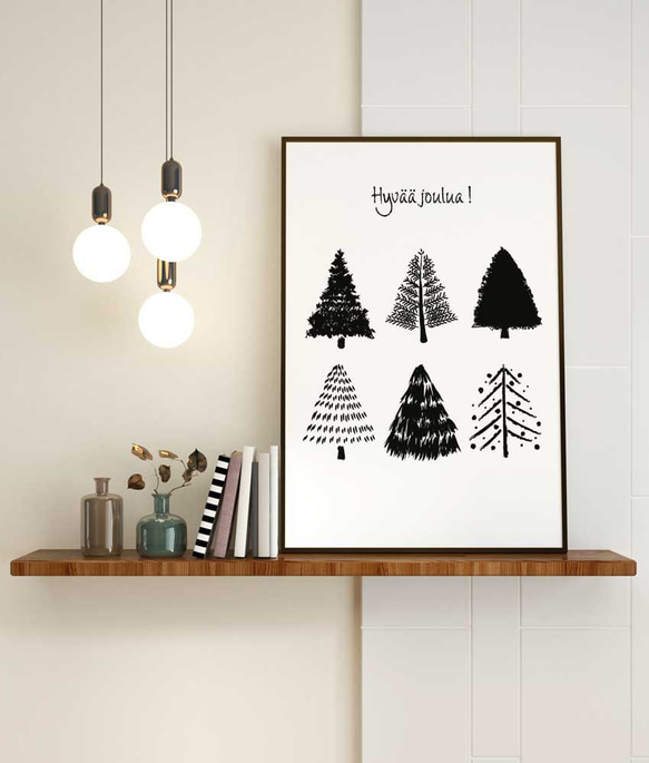 クリスマスツリー、ポスター、北欧デザイン、インテリア、モノトーン