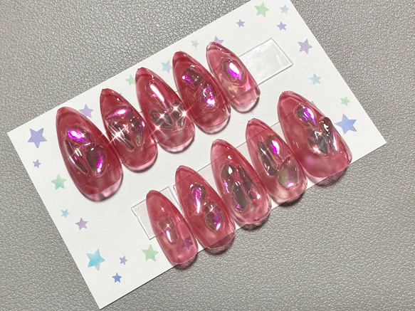 《234》うる艶 ネイルチップ 中国 流行りネイル ピンク シアーカラー うるうる ちゅるん 2枚目の画像