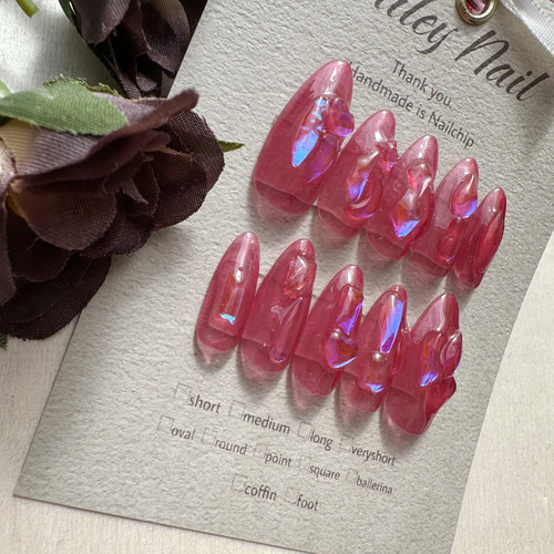 234》うる艶 ネイルチップ 中国 流行りネイル ピンク シアーカラー