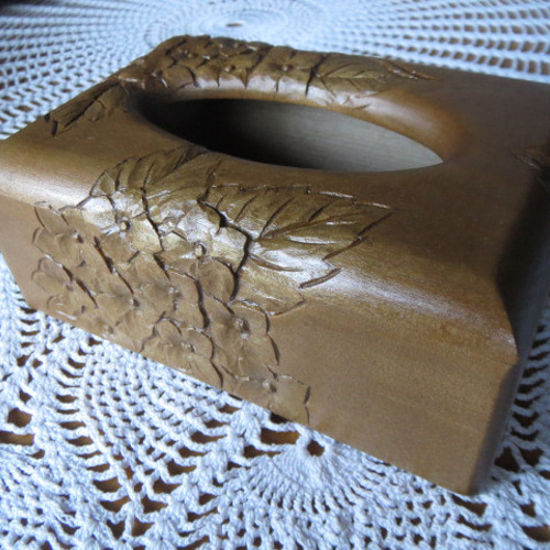 ③ 木彫り BOXティッシュ 横 紫陽花 木彫りティッシュボックス（紫陽花