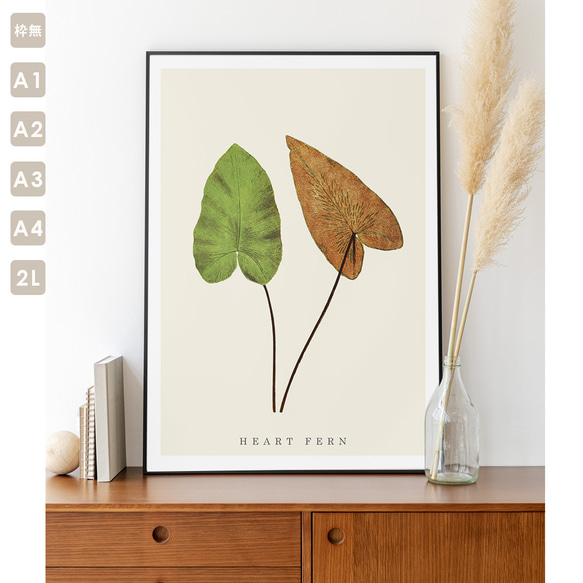 ポスター ボタニカル ハートファン 花 観葉植物 おしゃれ オリジナルデザイン アートポスター A1 A2 A 2枚目の画像