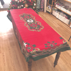 【ヴィンテージ】　クリスマステーブルクロス　オバール型　200cm×150cm 1枚目の画像