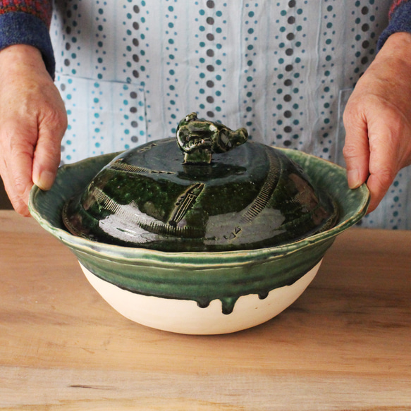 （水炊き 織部二人用土鍋） do62 和食器 陶芸 美濃焼 すき焼き 湯豆腐 魚貝類と野菜 肉と野菜の水炊き 結婚祝い 11枚目の画像