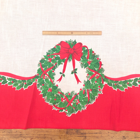 【ヴィンテージ】　クリスマステーブルクロス　オバール型　薄手　200cm×150cm 6枚目の画像