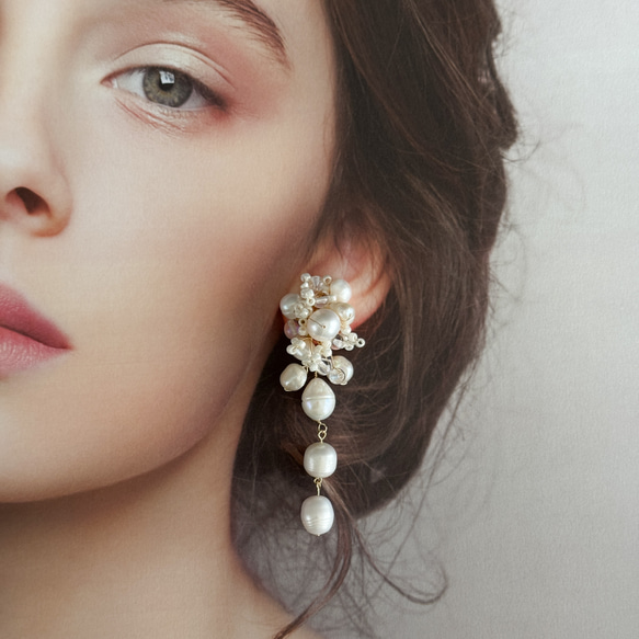 淡水珍珠長花束耳環 | 婚禮 | 新娘 | 婚前拍攝 [補貨] 第4張的照片
