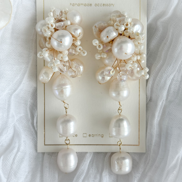 淡水珍珠長花束耳環 | 婚禮 | 新娘 | 婚前拍攝 [補貨] 第6張的照片