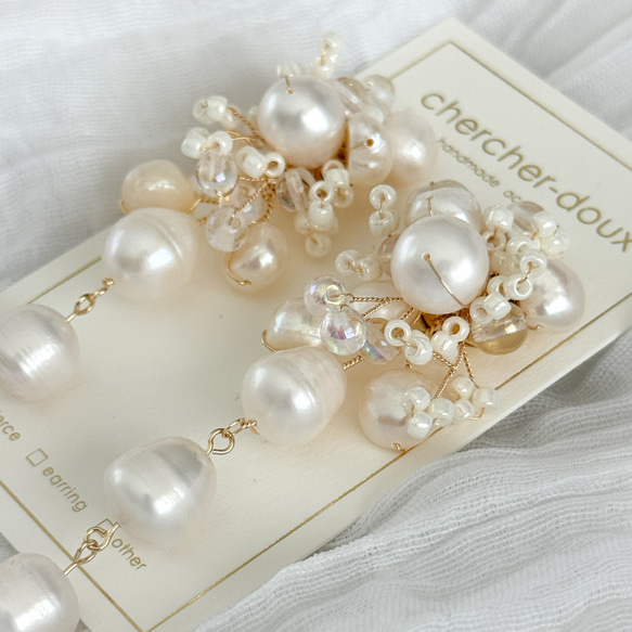 淡水珍珠長花束耳環 | 婚禮 | 新娘 | 婚前拍攝 [補貨] 第8張的照片