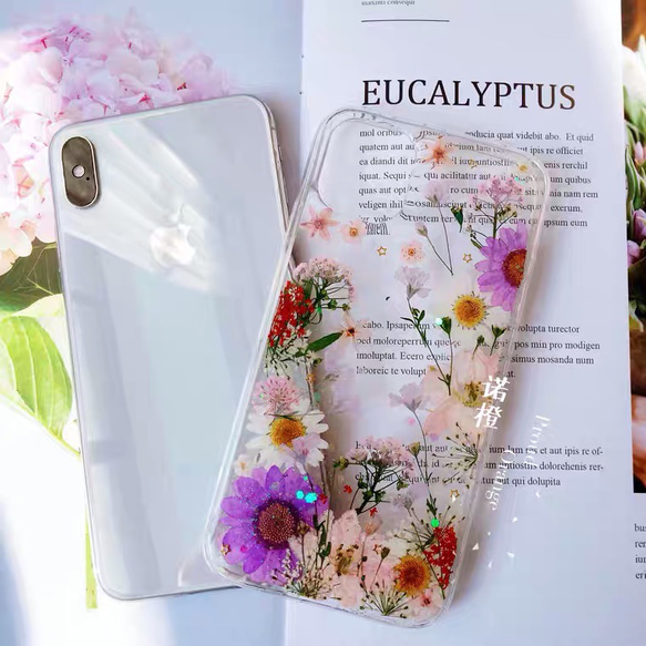 本物のお花 リアルフラワー 押し花 華やか お花畑 キラキラ スマホケース ドライフラワー 3枚目の画像