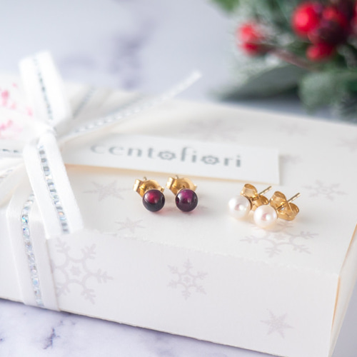 Creema限定】ガーネット＆淡水パールでシックなクリスマス〜シンプル  