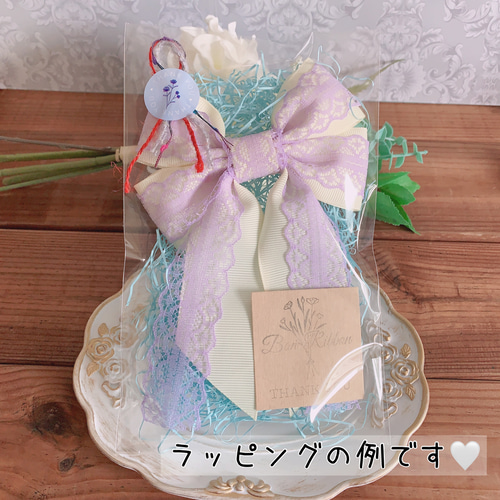 ふんわりリボン オレンジ×白 雪チャーム＆ラインストーン付 リボン  